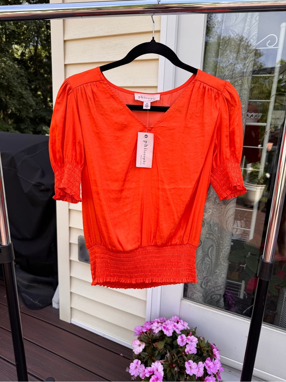 NWT Philosophy Orange Puff Sleeve Blouse